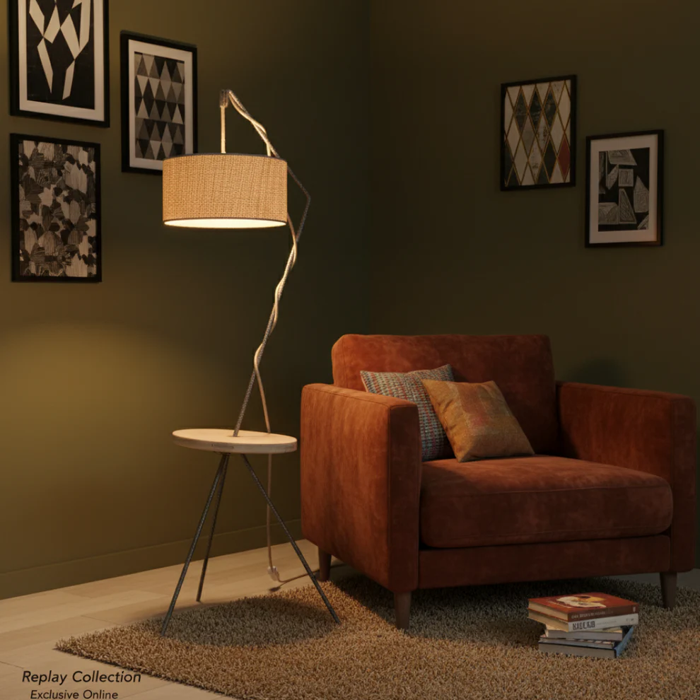lampadaire replay design tablette salon abat jour tambour personnalisable