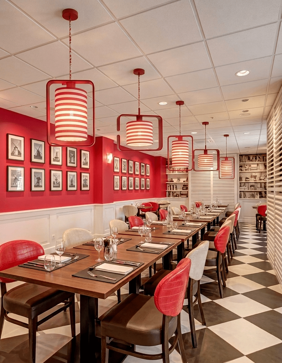 restaurant avec les suspensiosn bo horizontales et verticales